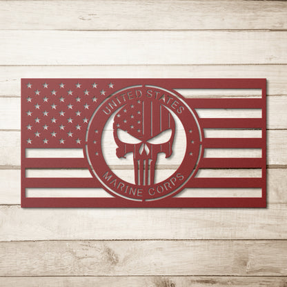 US Marines with this Punisher Skull Themed American Flag - Made in USA - Military Decor