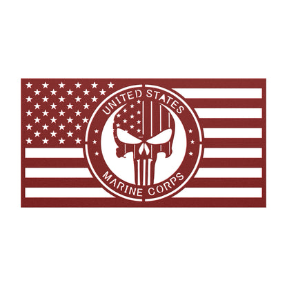 US Marines with this Punisher Skull Themed American Flag - Made in USA - Military Decor