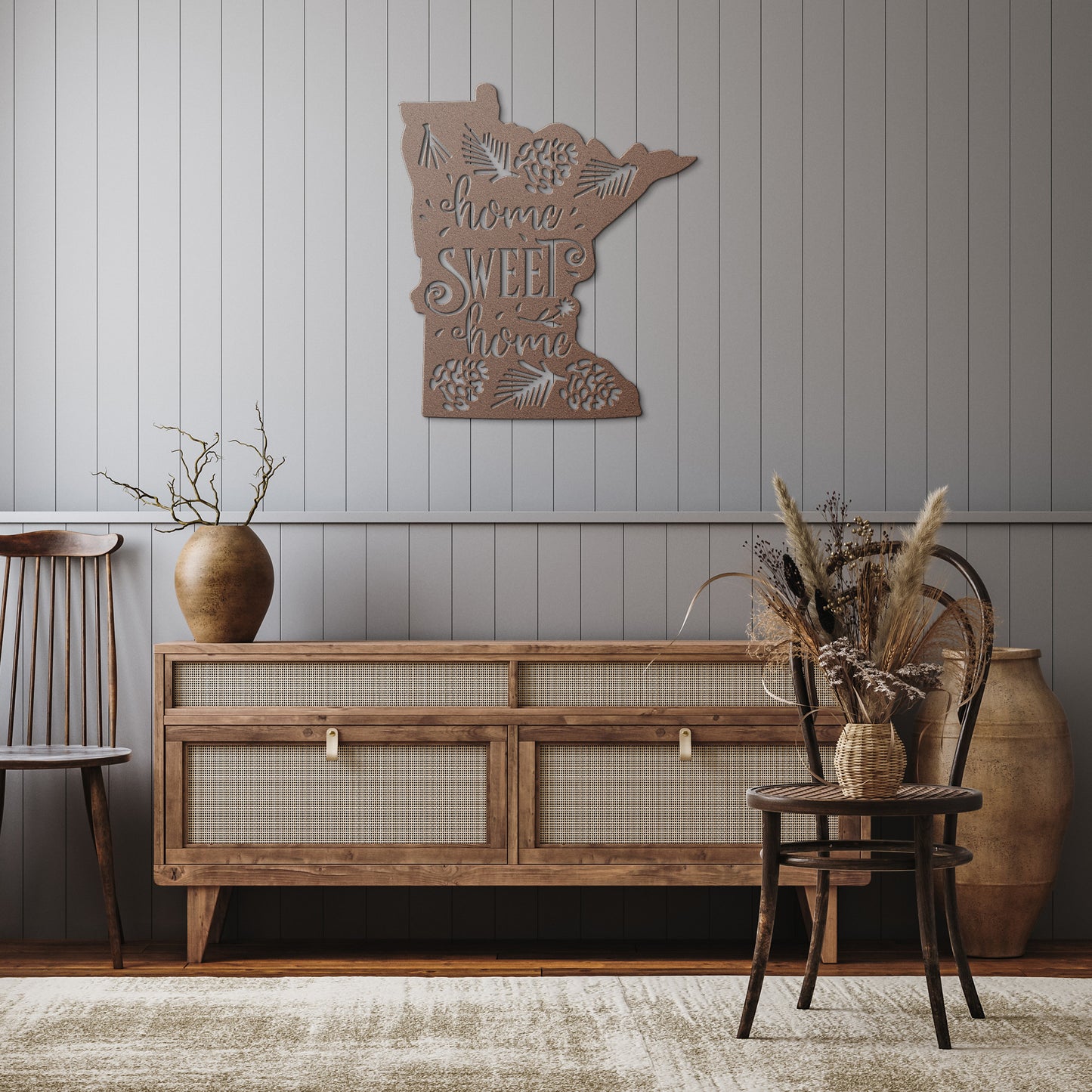 Welcome Home to Minnesota: State Outline Metal Art with 'Home Sweet Home' Design