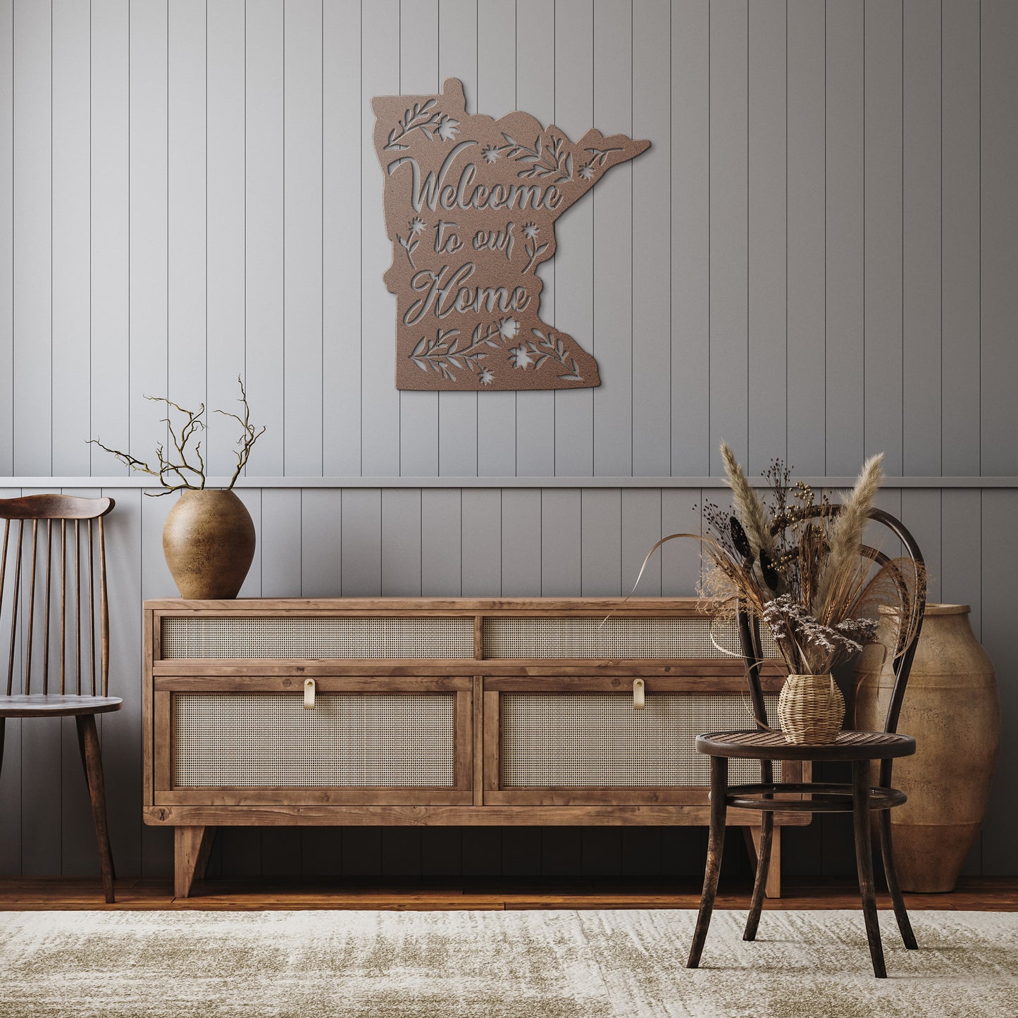 Welcome Home to Minnesota: State Outline Metal Art with 'Welcome to Our Home' Design"