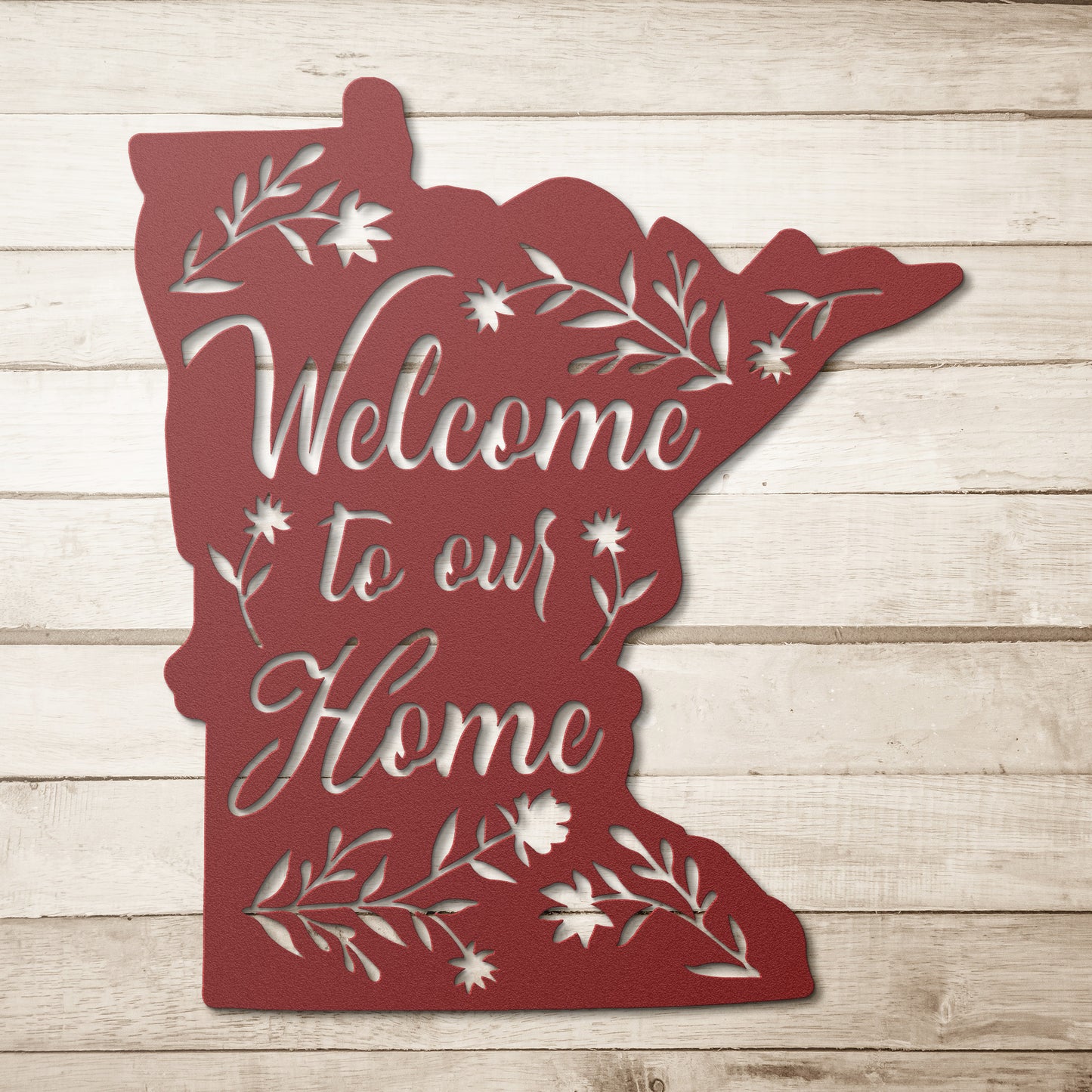 Welcome Home to Minnesota: State Outline Metal Art with 'Welcome to Our Home' Design"