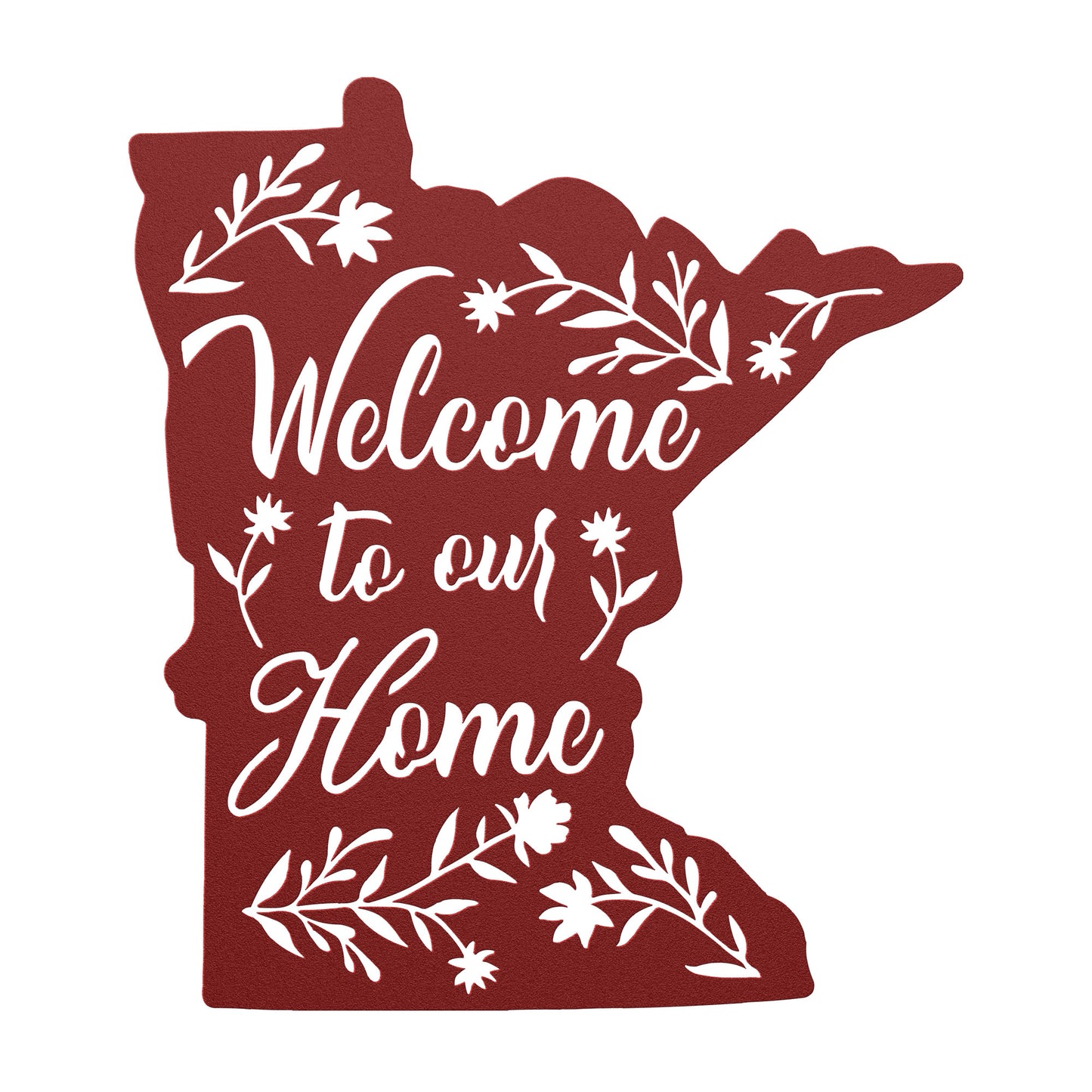 Welcome Home to Minnesota: State Outline Metal Art with 'Welcome to Our Home' Design"