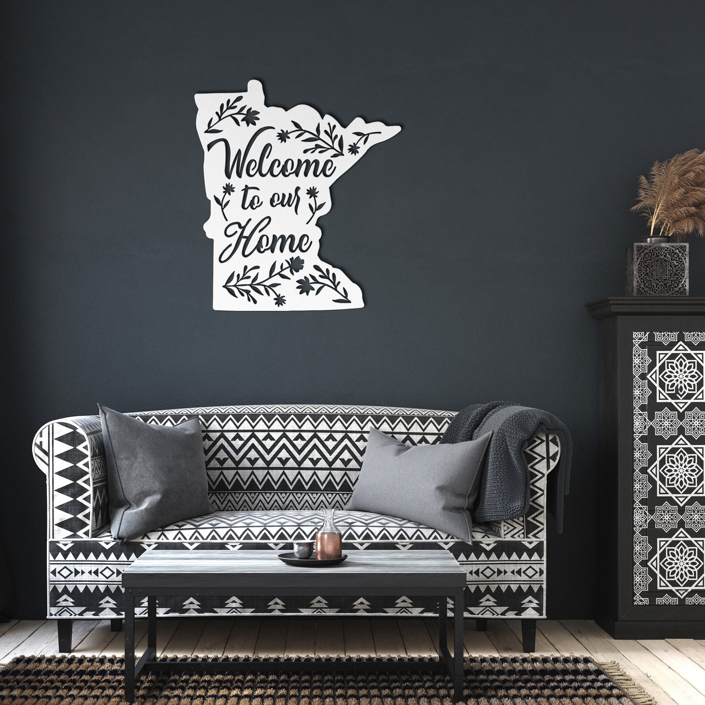 Welcome Home to Minnesota: State Outline Metal Art with 'Welcome to Our Home' Design"