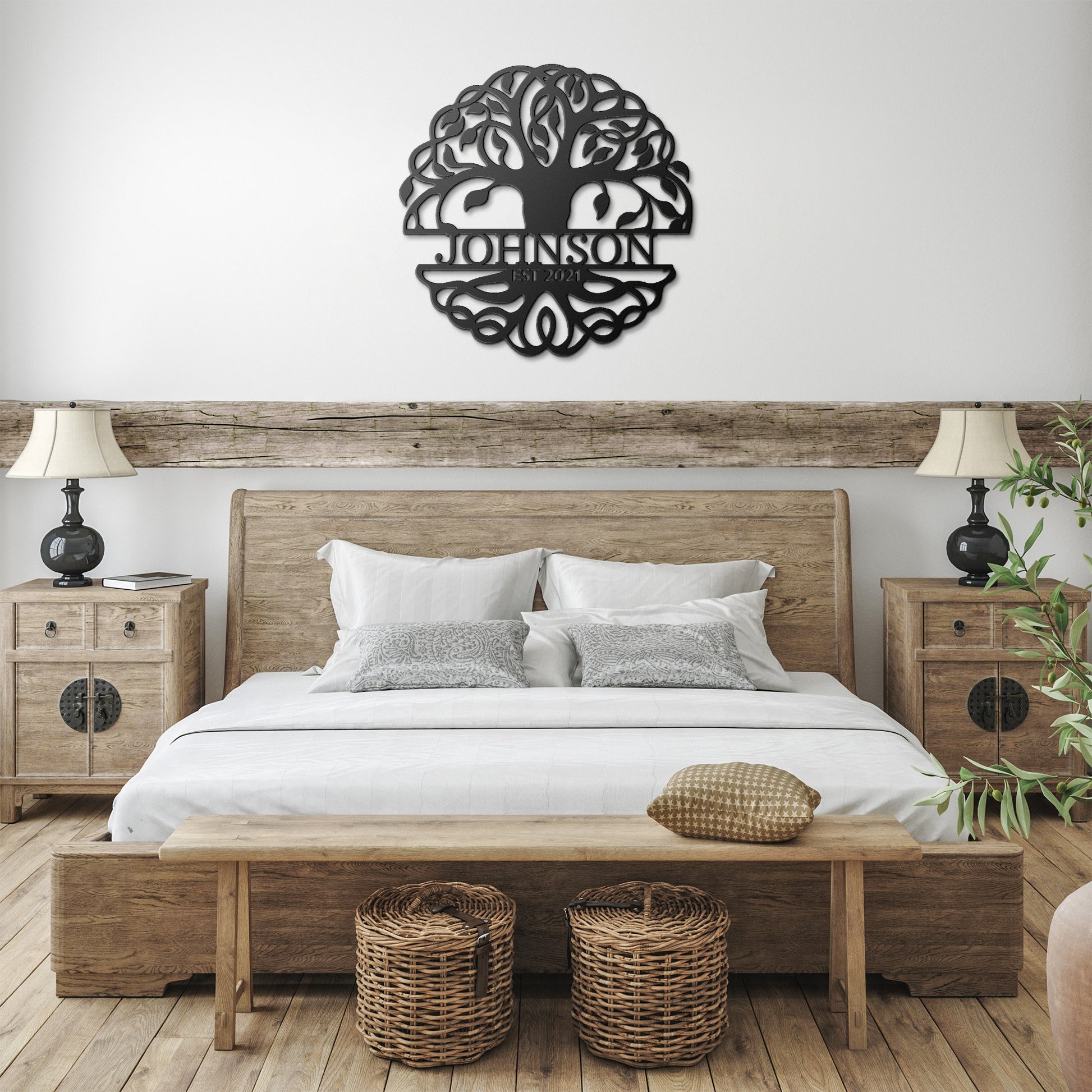 tree of life custom name sign above a bed