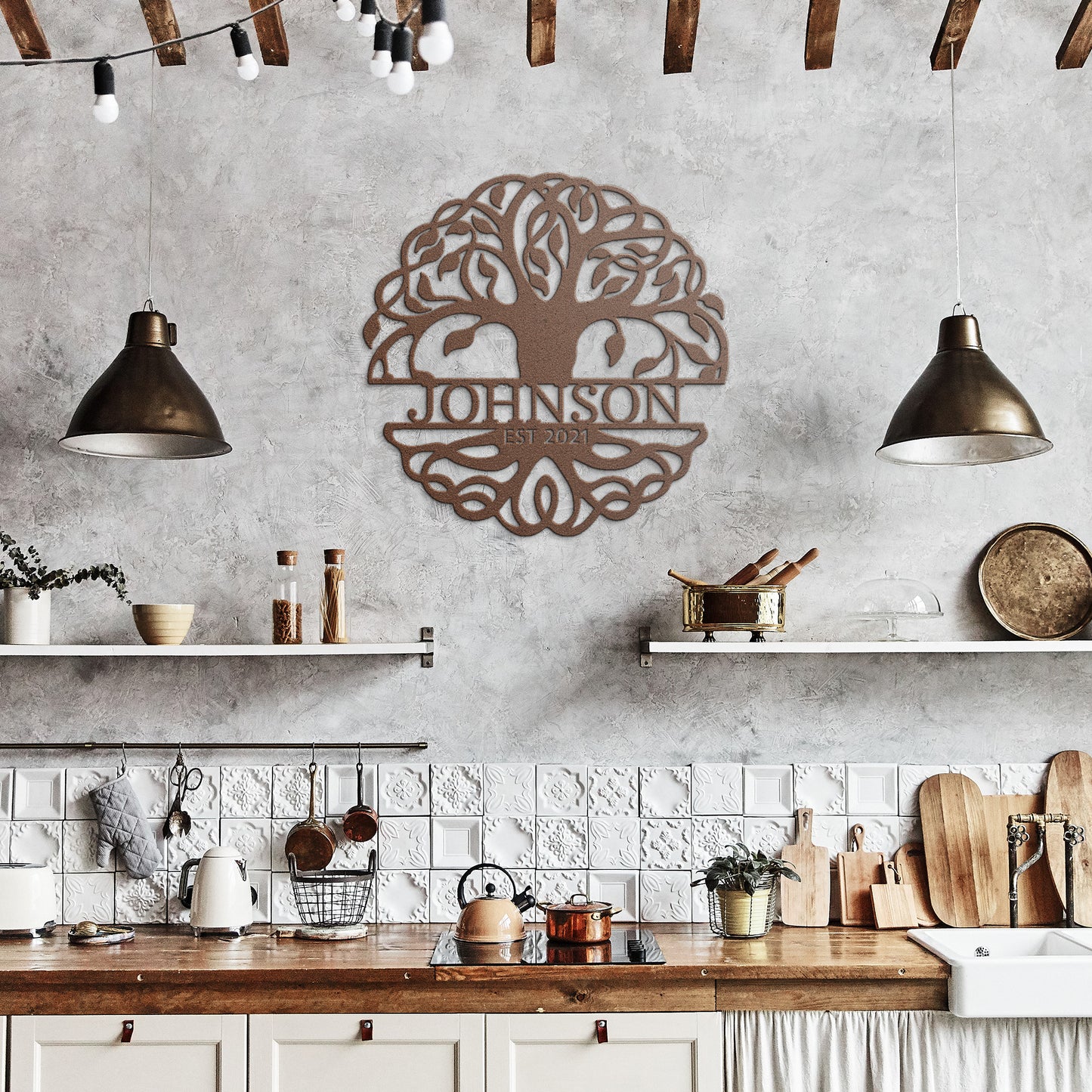 Personalized Tree of Life Split Monogram Steel Art - Fancy Tree of Life - Metal Art Decor - USA