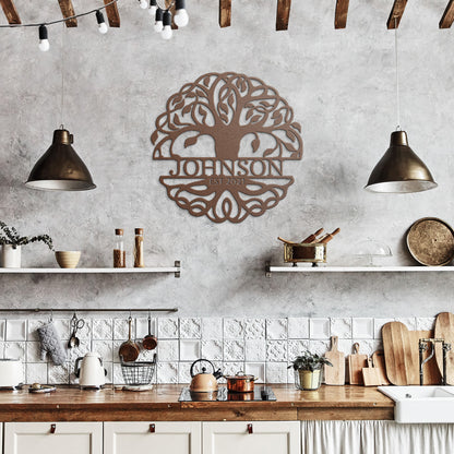 Personalized Tree of Life Split Monogram Steel Art - Fancy Tree of Life - Metal Art Decor - USA