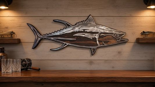 Tuna Fish Metal Art on Wood