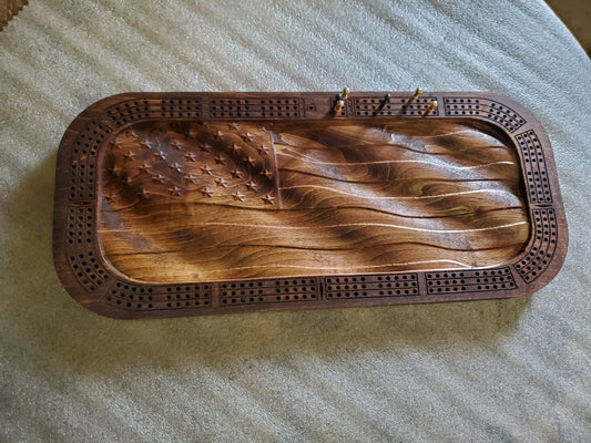 American flag cribbage board