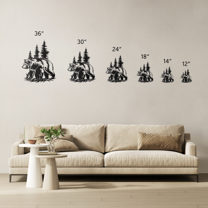 Bear Silhouette Metal Wall Art with Pine Trees