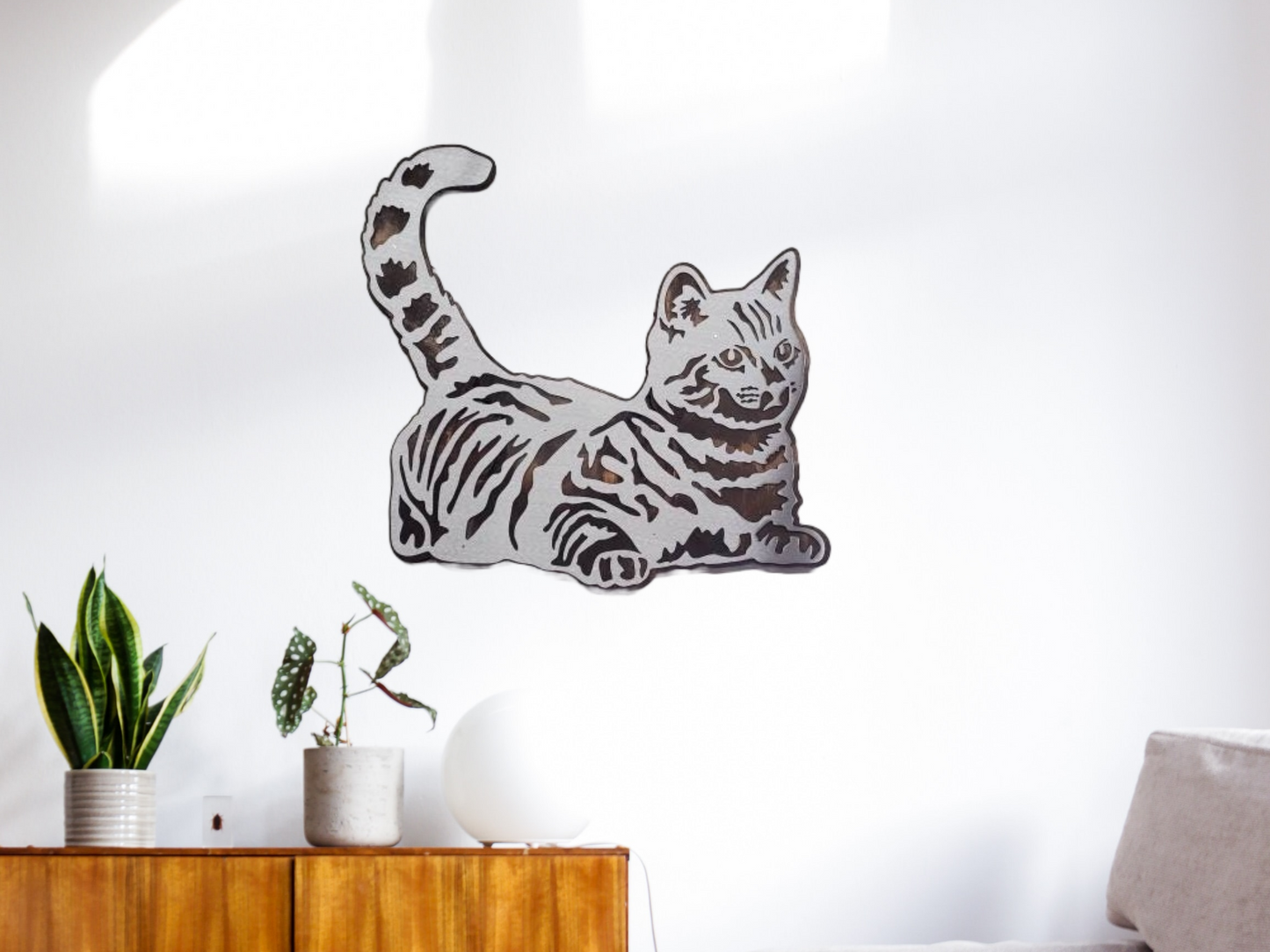 Whisker Whimsy: House Cat Metal Art on Wood