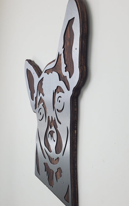 Chihuahua side view metal on wood