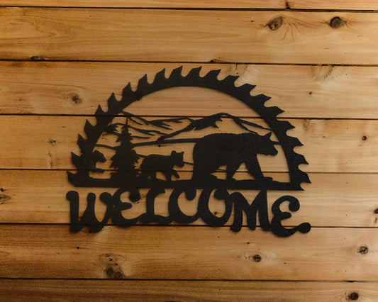 Bear Welcome Saw Blade | Metal Saw Blade Wall Art