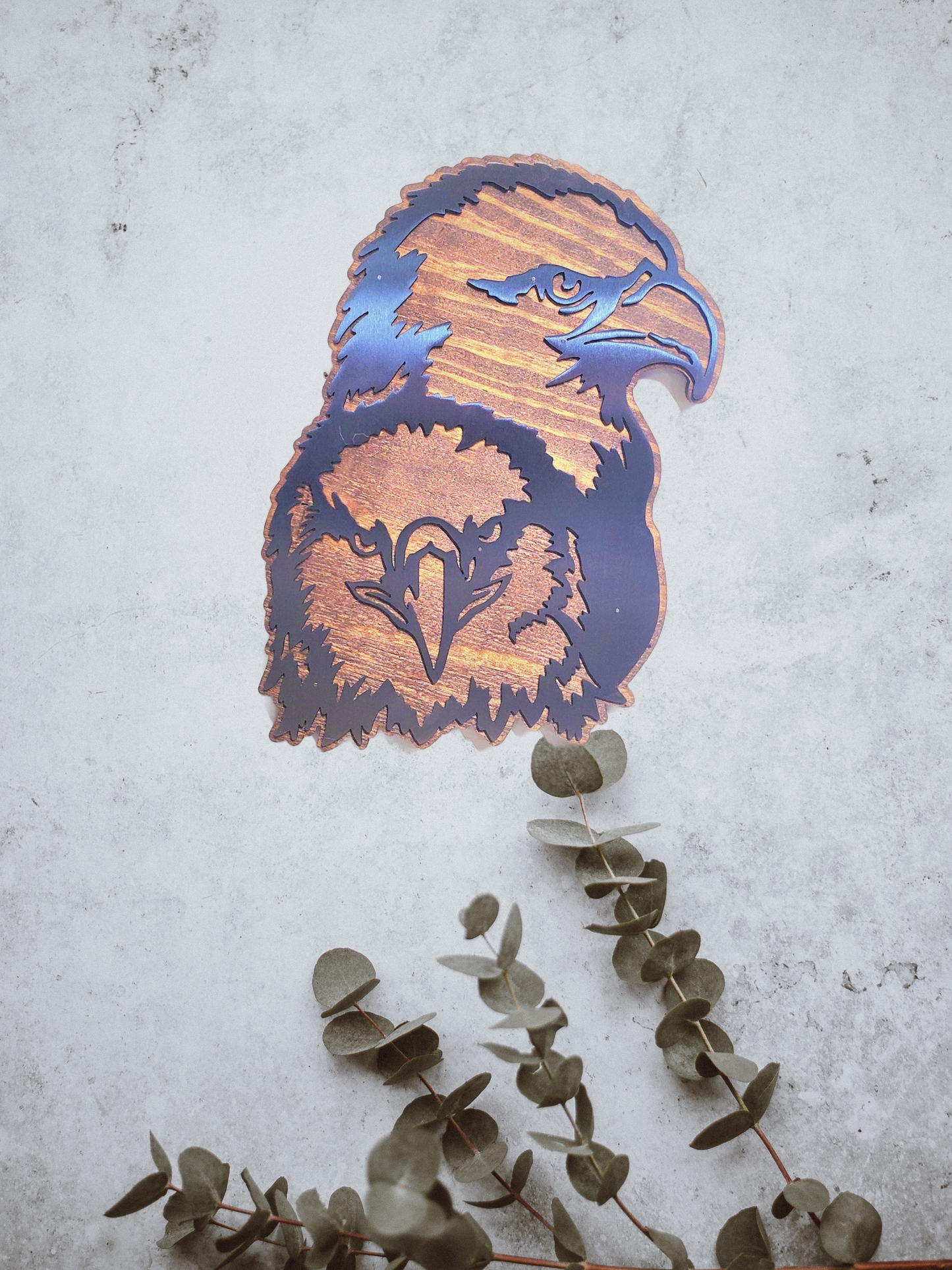 Bald Eagle metal on wood Wall Art | Eagle Head Plaque | Made in USA Wildlife Wall Décor