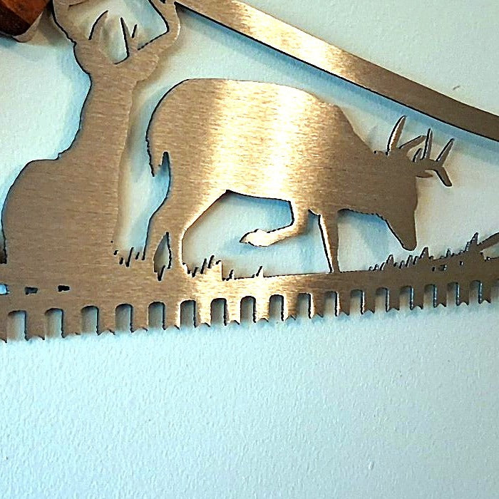 Whitetail deer hand saw wall art, close-up of a whitetail buck (4)