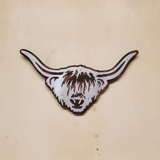 Highland Cow Metal Art on Wood Wall Decor