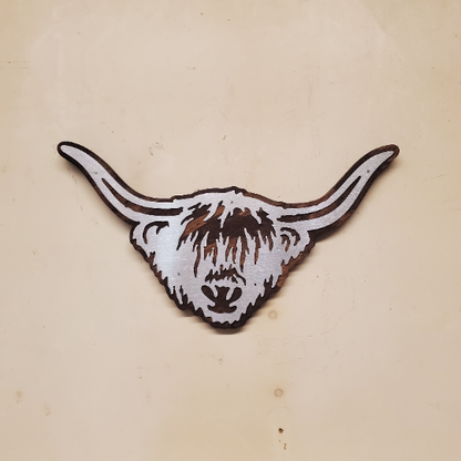 Highland Cow Metal Art on Wood Wall Decor