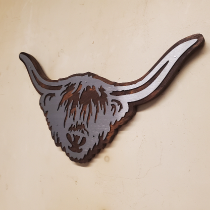 Highland Cow Metal Art on Wood Wall Decor