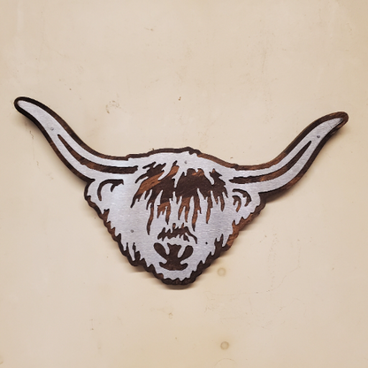 Highland Cow Metal Art on Wood Wall Decor