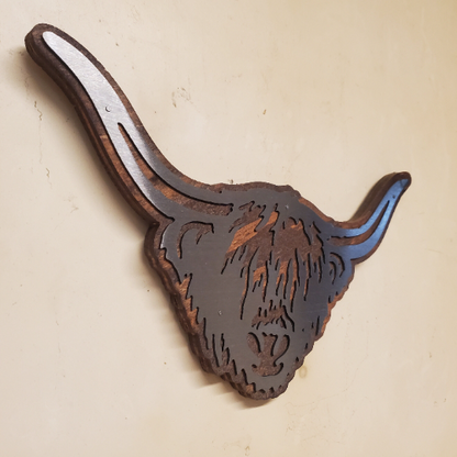 Highland Cow Metal Art on Wood Wall Decor