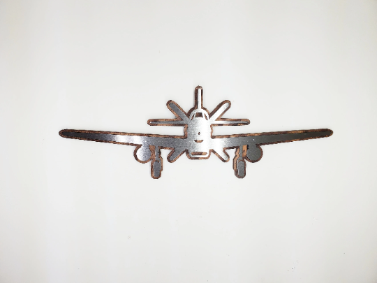 P-51 Silhouette Metal Art on Wood