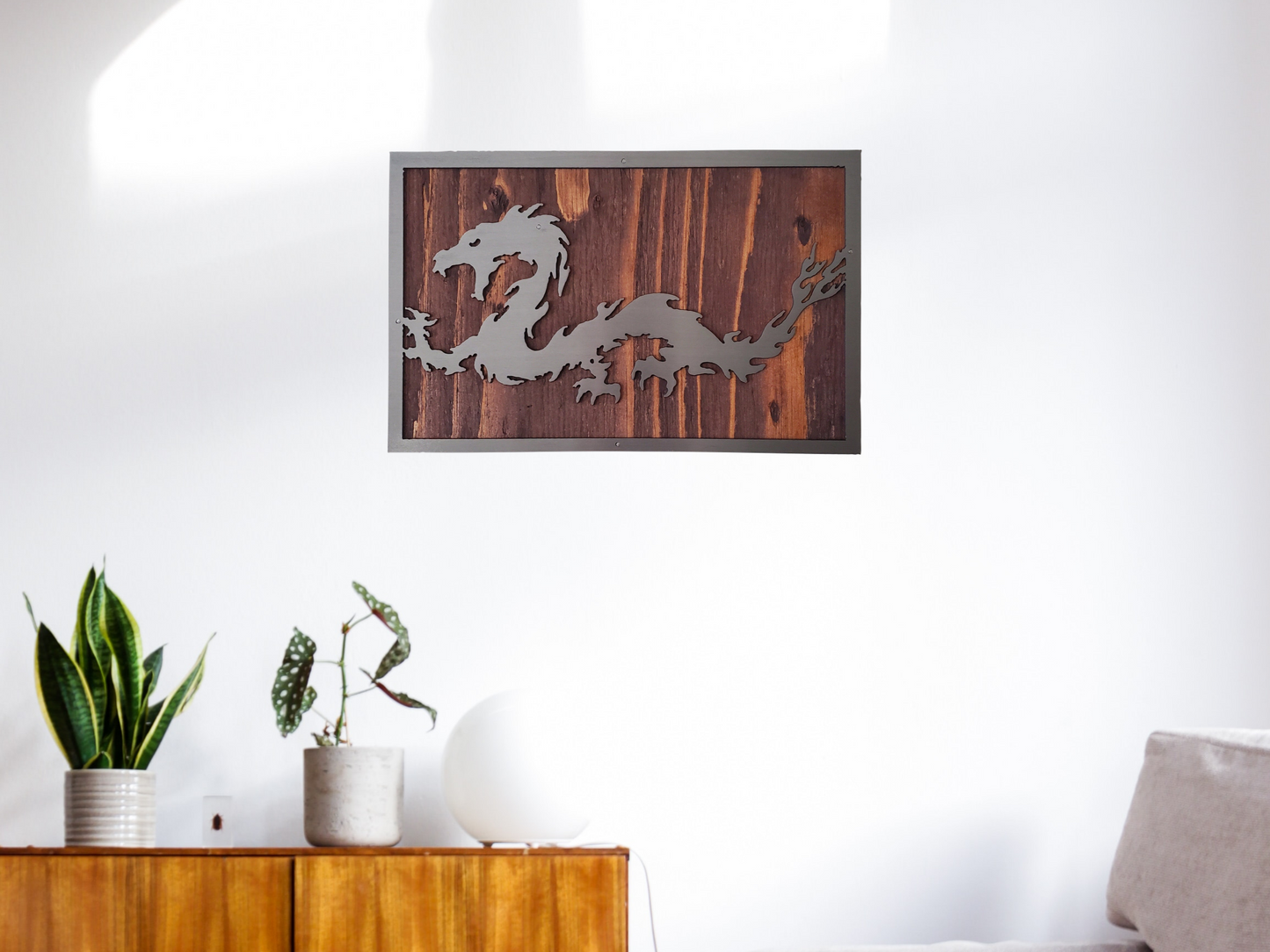 Dragon Serpent Metal Art on Wood