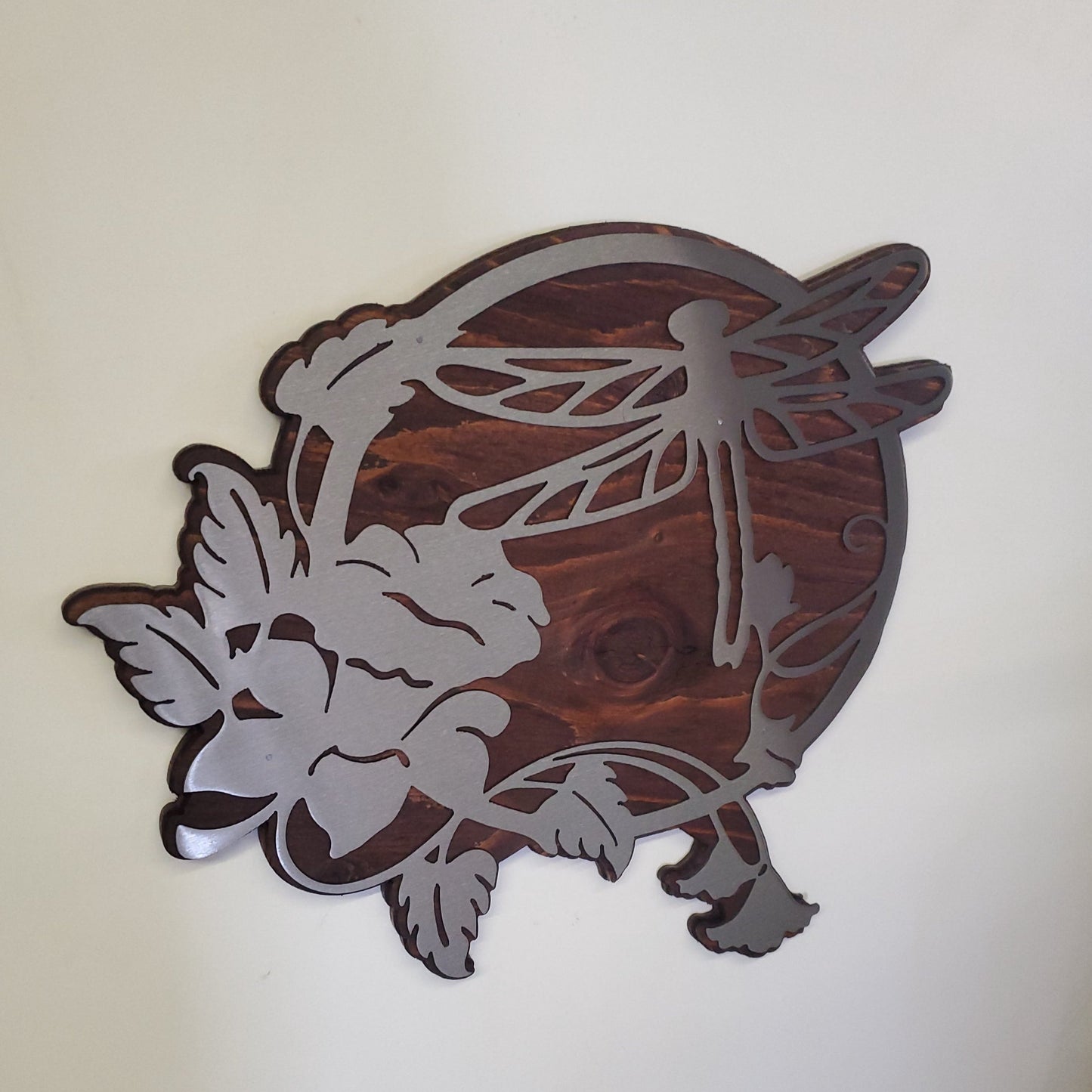 Dragonfly metal art wall art decor  metal on wood dragon fly rustic wall hanging    Made in USA   steel office sign