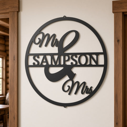 Mr and Mrs Circle Personalized Monogram - Steel Sign