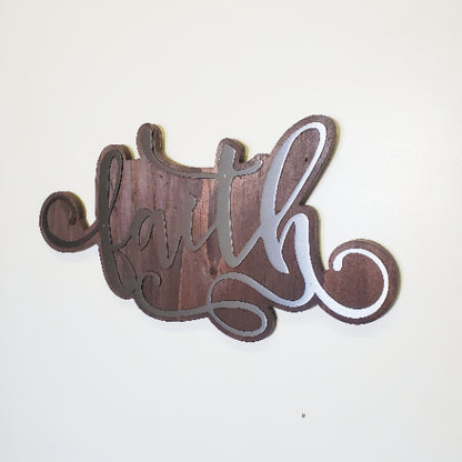 Faith Stylized Word | Metal Art on Wood | Made in USA