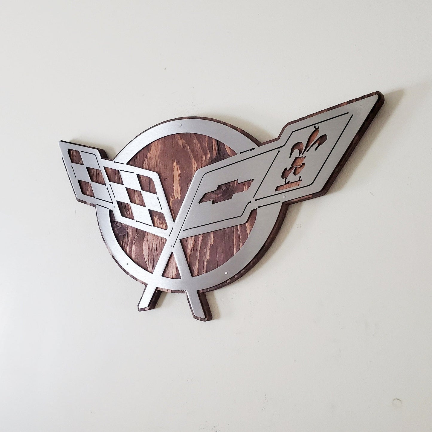 Corvette Flag Sign Metal Art on Wood | Automobile Memorabilia