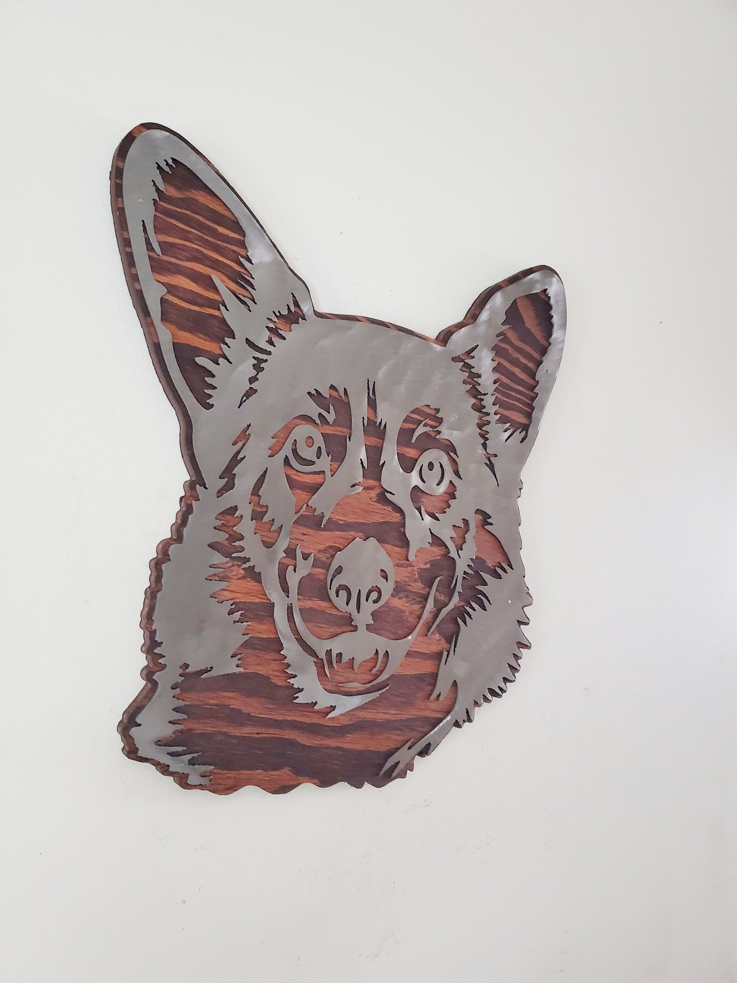 Welsh Corgi Metal Art on Wood