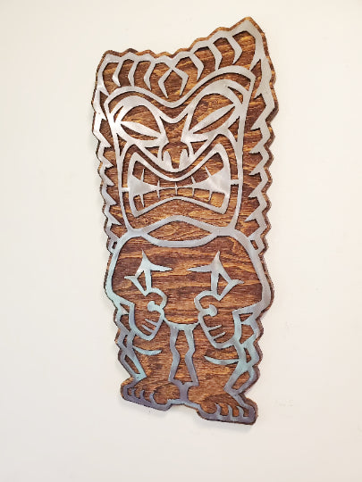 Tiki Man Metal Art on Wood