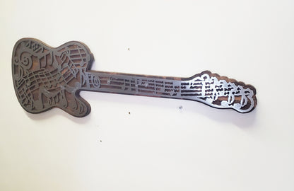 Musical Note Guitar Metal Art on Wood