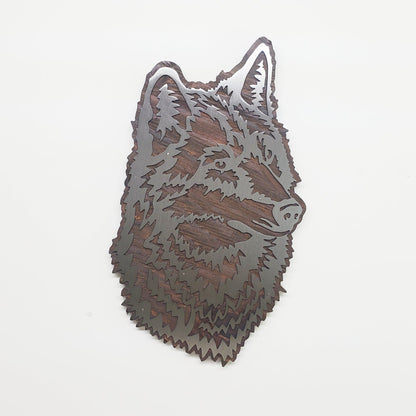 Wolf Head Metal Art on Wood