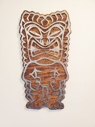 Tiki Man Metal Art on Wood