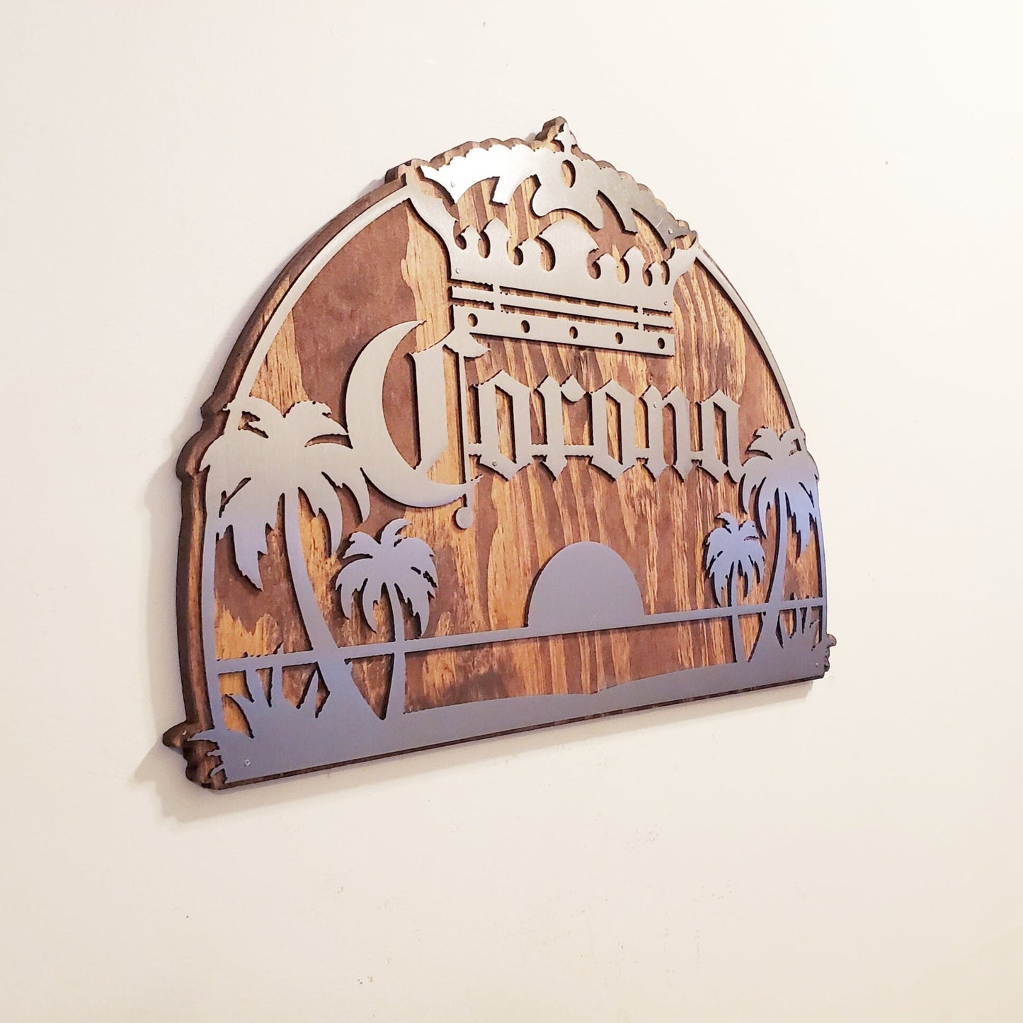 Corona Style Beach Beer Sign | Metal Art on Wood | Made in Minnesota