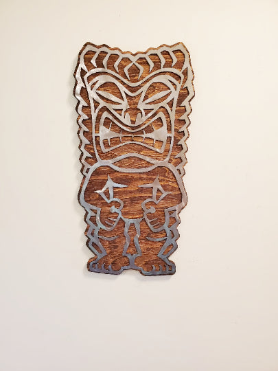 Tiki Man Metal Art on Wood