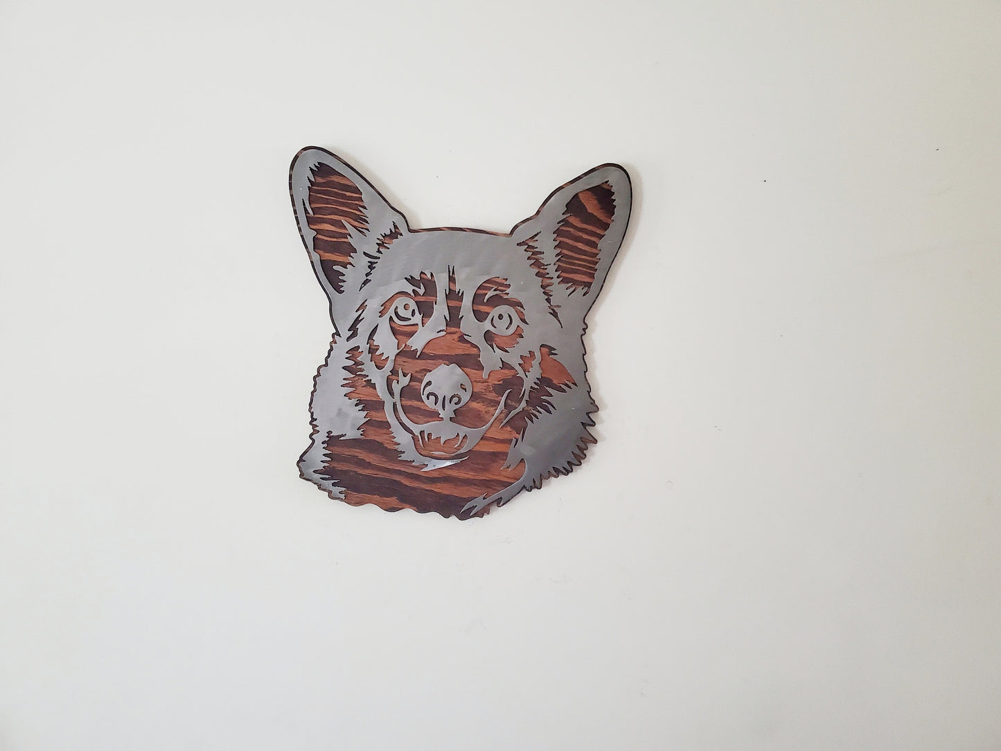 Welsh Corgi Metal Art on Wood