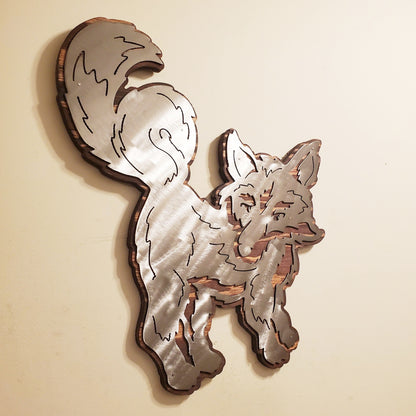 Rustic Fox Metal Art on Stained Wood