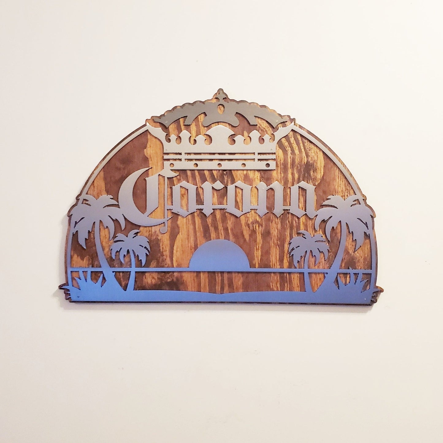 Corona Style Beach Beer Sign | Metal Art on Wood | Made in Minnesota