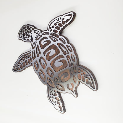 Sea Turtle Metal Art on Wood 2