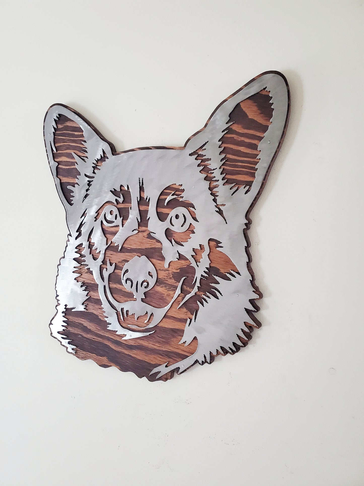 Welsh Corgi Metal Art on Wood