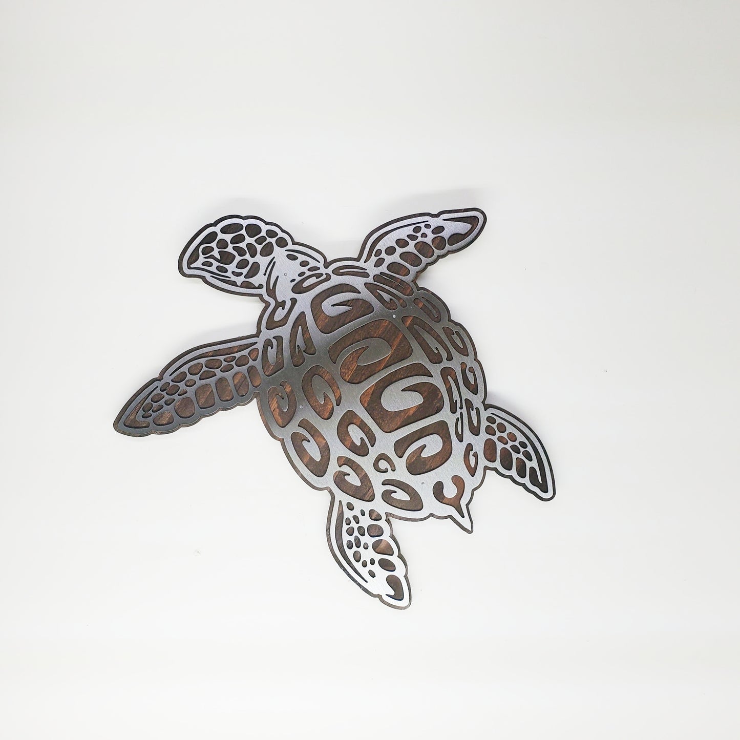 Sea Turtle Metal Art on Wood 2