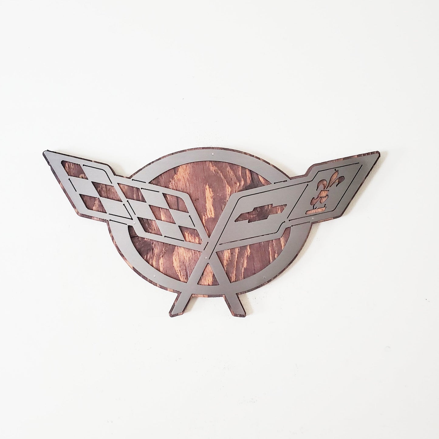 Corvette Flag Sign Metal Art on Wood | Automobile Memorabilia