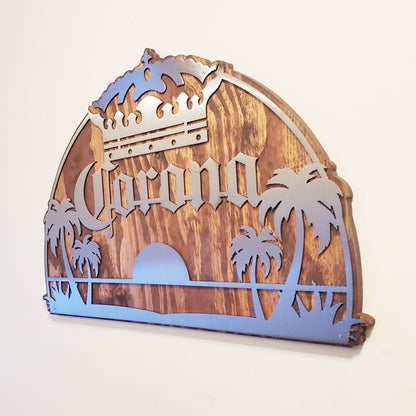 Corona Style Beach Beer Sign | Metal Art on Wood | Made in Minnesota
