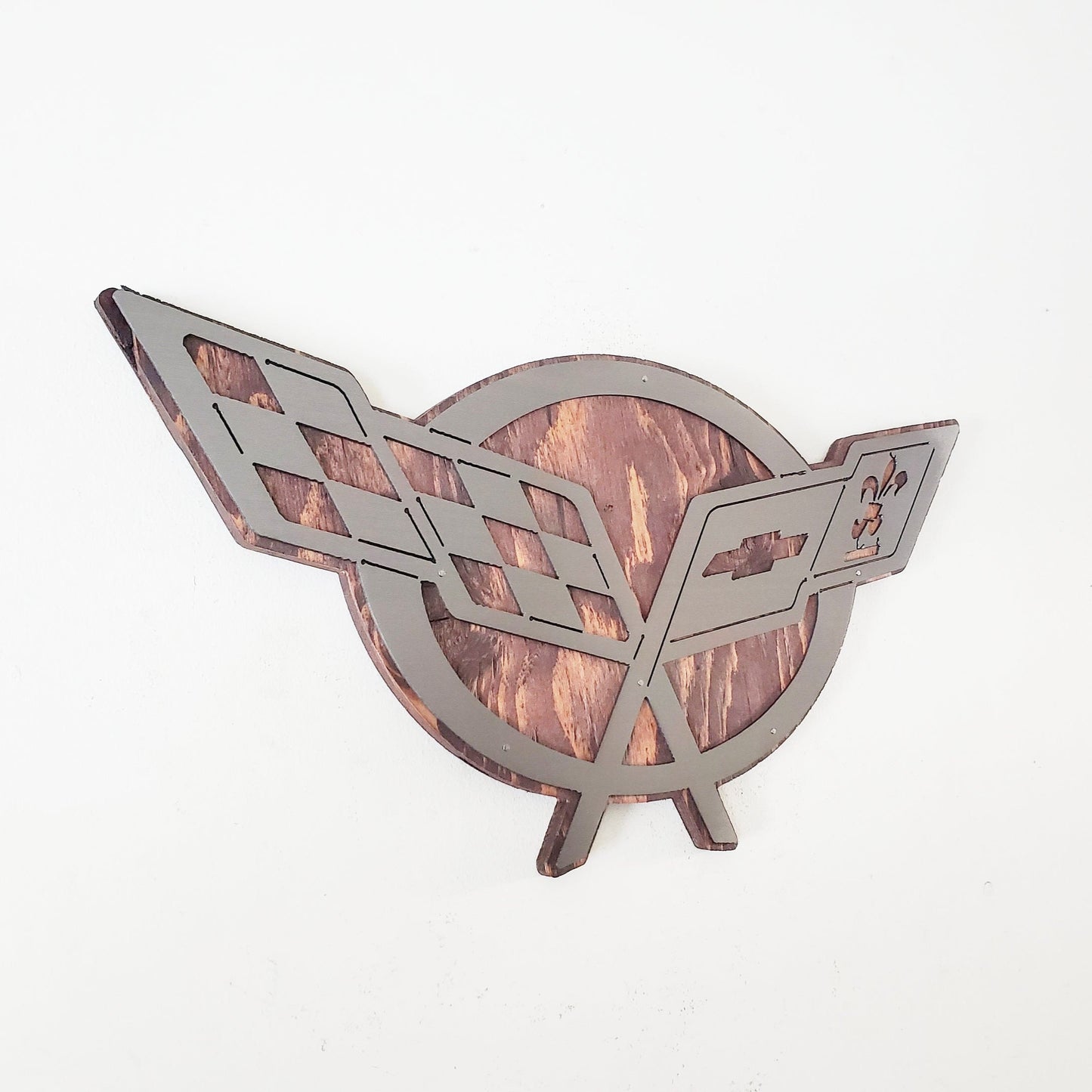 Corvette Flag Sign Metal Art on Wood | Automobile Memorabilia