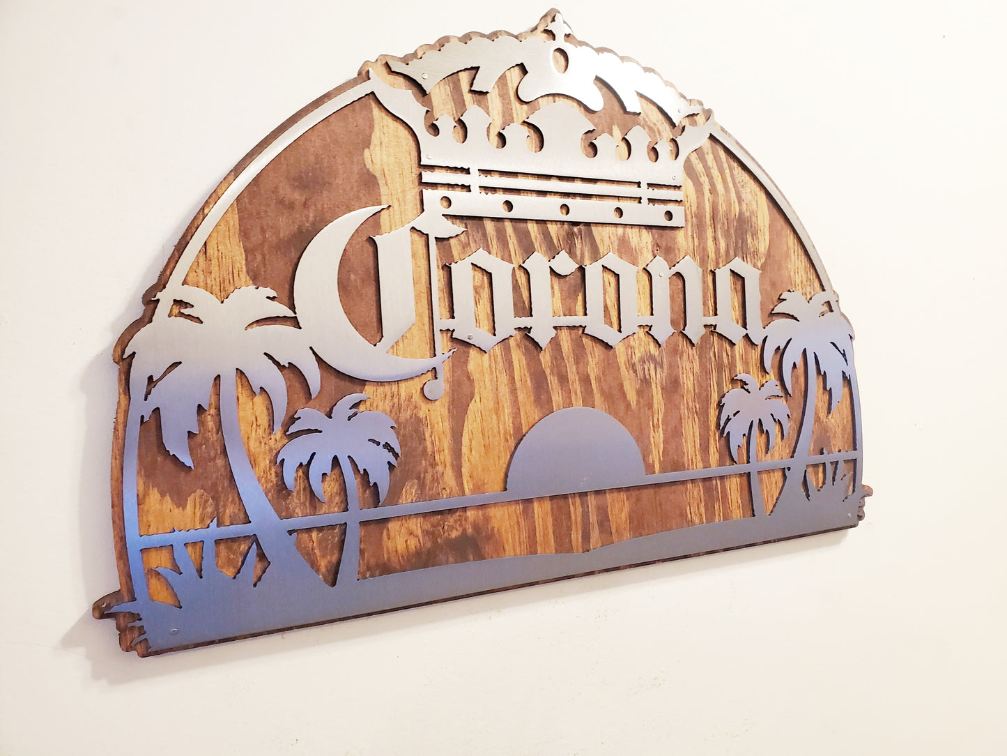 Corona Style Beach Beer Sign | Metal Art on Wood | Made in Minnesota