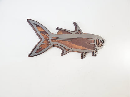 Tarpon Fish Metal Art on Wood