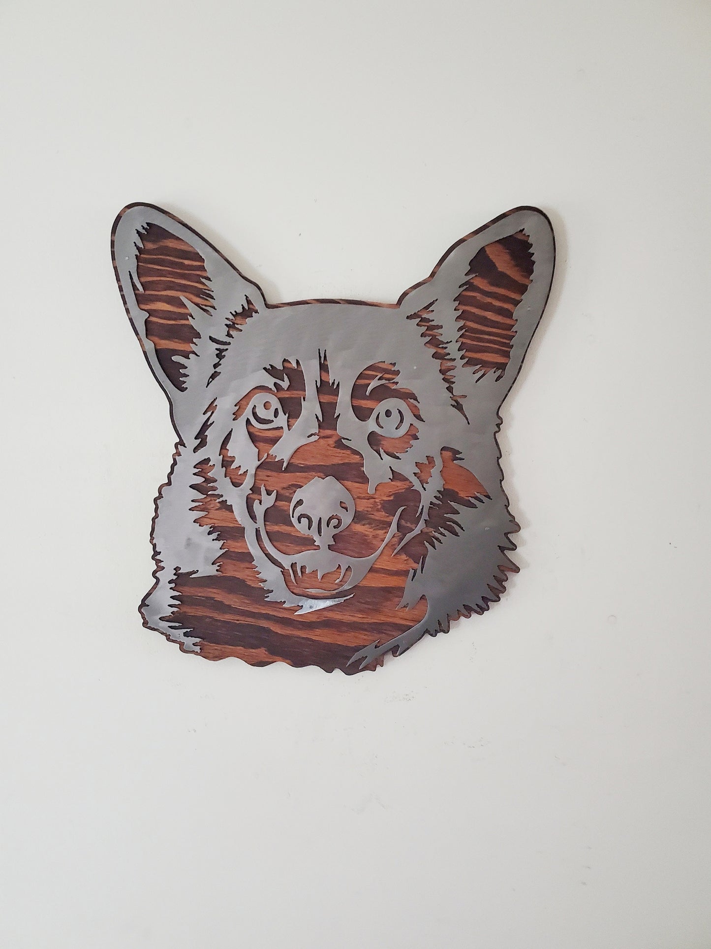 Welsh Corgi Metal Art on Wood
