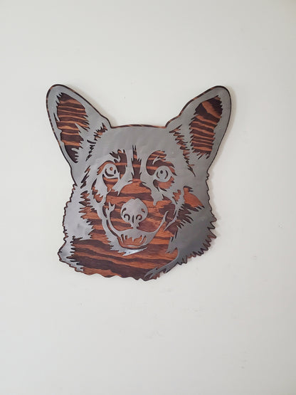 Welsh Corgi Metal Art on Wood