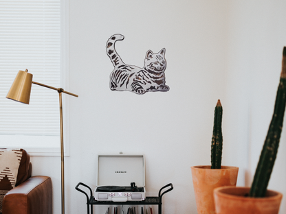 Whisker Whimsy: House Cat Metal Art on Wood